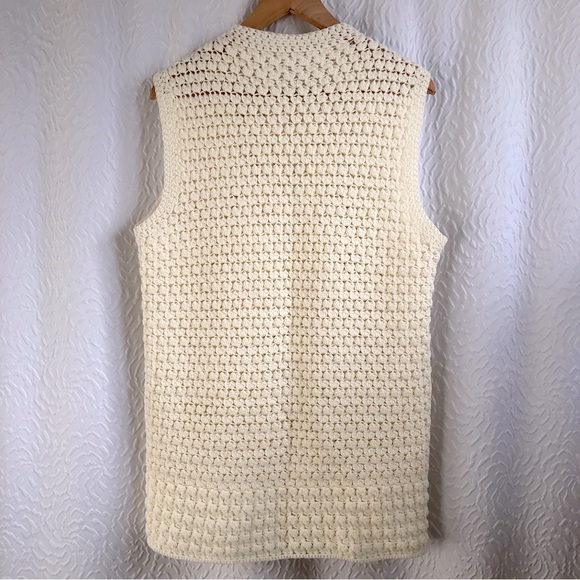 Handmade White Cream Crocheted Textured Sleevless Sweater Shawl Cardigan - Picture 6 of 15